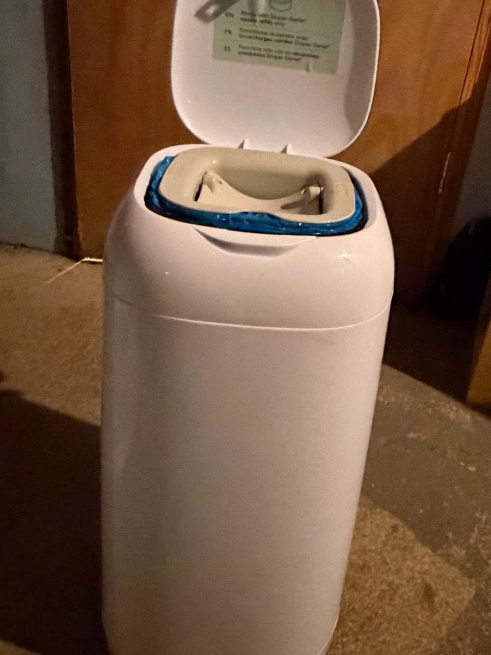 NWT- White Diaper Pail with Blue Trim